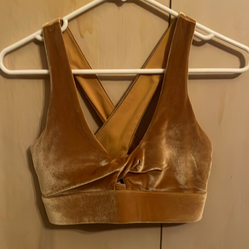 Fabletics Yellow Velvet Cross-Back Sports Bra—Size S